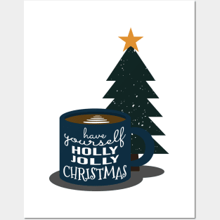 Christmas Hot Cocoa Beverage with Christmas Tree Posters and Art